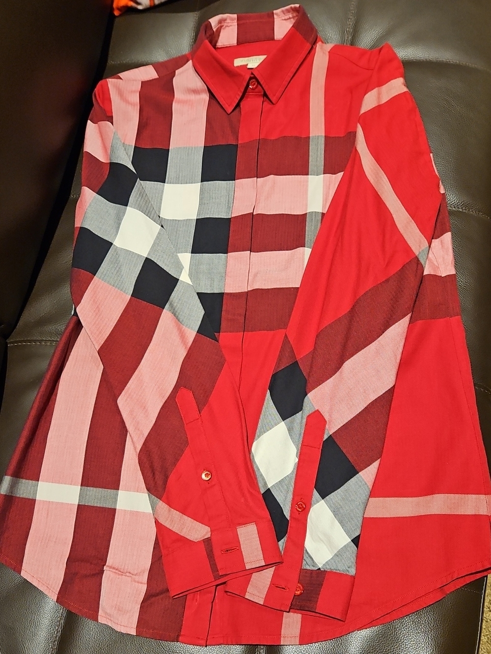 Womens Burberry Red and Black Nova Check Button-Down Shirt    Size Medium - Picture 3 of 9